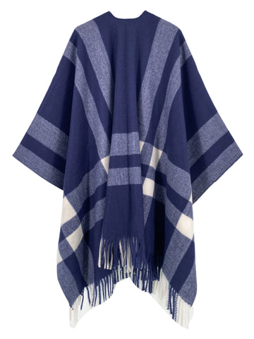 Navy Check Poncho Cape